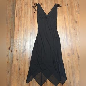 Vintage 90s Black Midi Dress Size Small Babydoll Fairy Soft Dark Romantic Goth